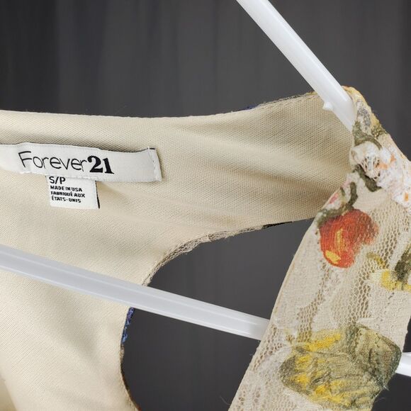 Forever 21 Vtg Babydoll Empire Top Small Lace Floral Cream Tie Romantic Coquette - Picture 3 of 7